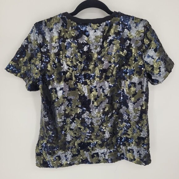 Vince Camuto womens medium sequined camo short sleeve crew neck shiny top - Picture 9 of 10